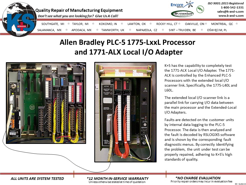 Allen Bradley PLC 5-1775 LxxL Processor and 1771-ALX Local I/O Adapter