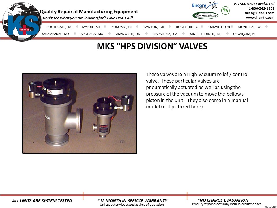 MKS HPS Division Valves