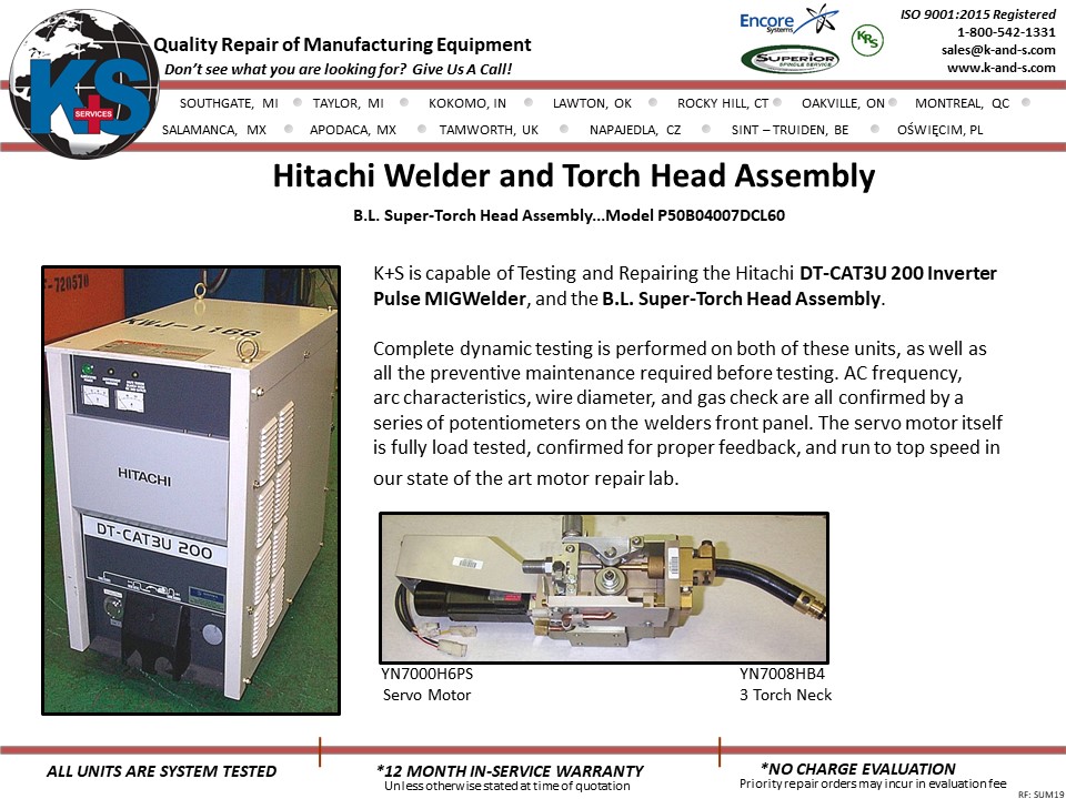 Hitatchi Welder and Torch Head Assembly
